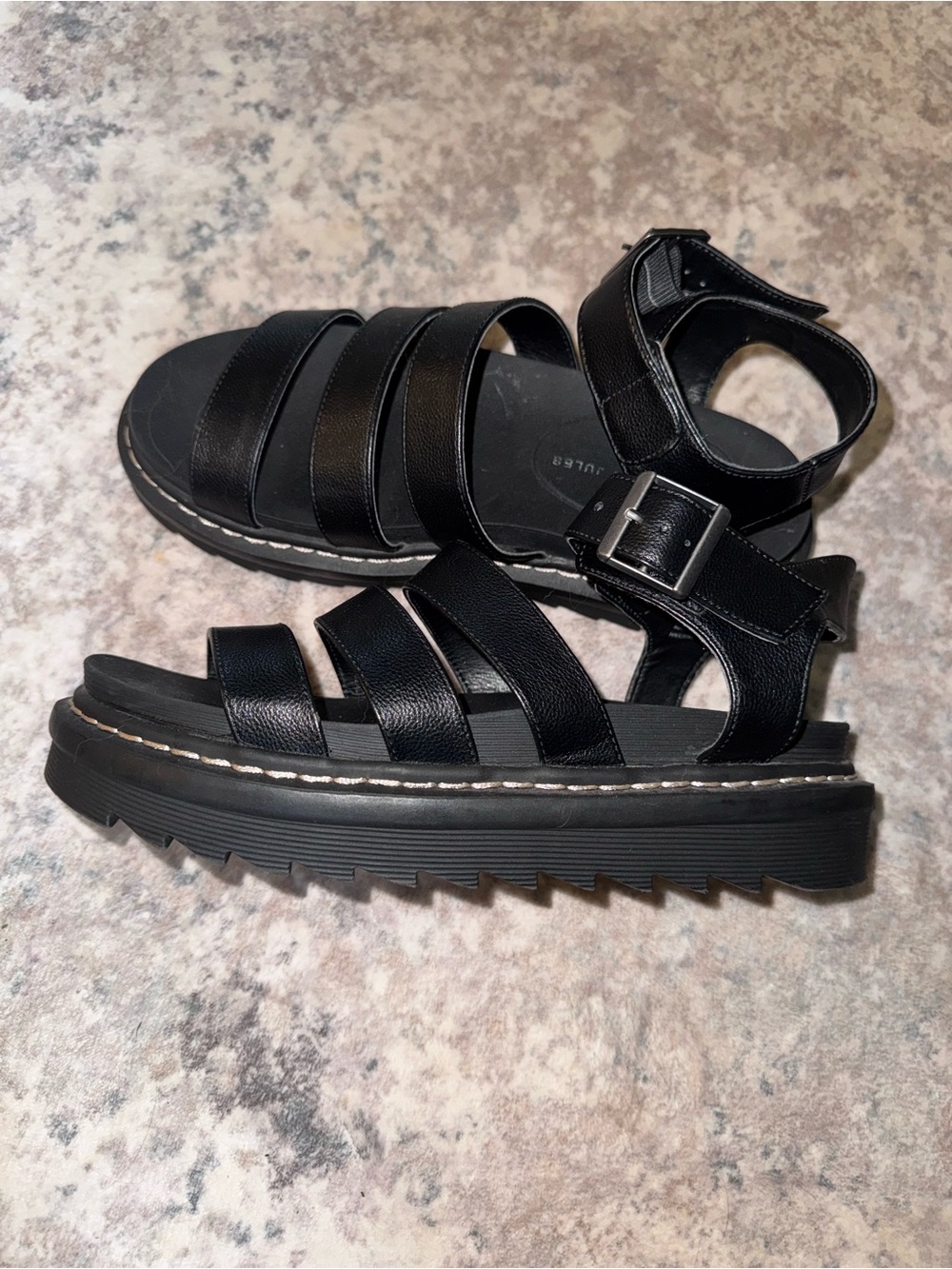 Sincerely Jules Women's Black Strappy Ankle Strap Buckle Sandals Leather 7.5M